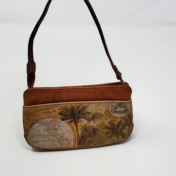 Jeon Los Angeles Genuine Leather Brown Clutch Sachel Handbag Palm Tree Purse - Picture 2 of 12
